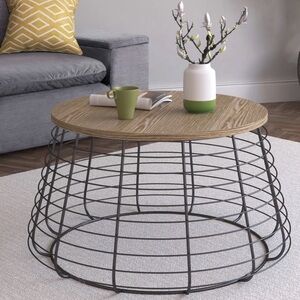 Modern Wire Frame Coffee Table with Wooden Top